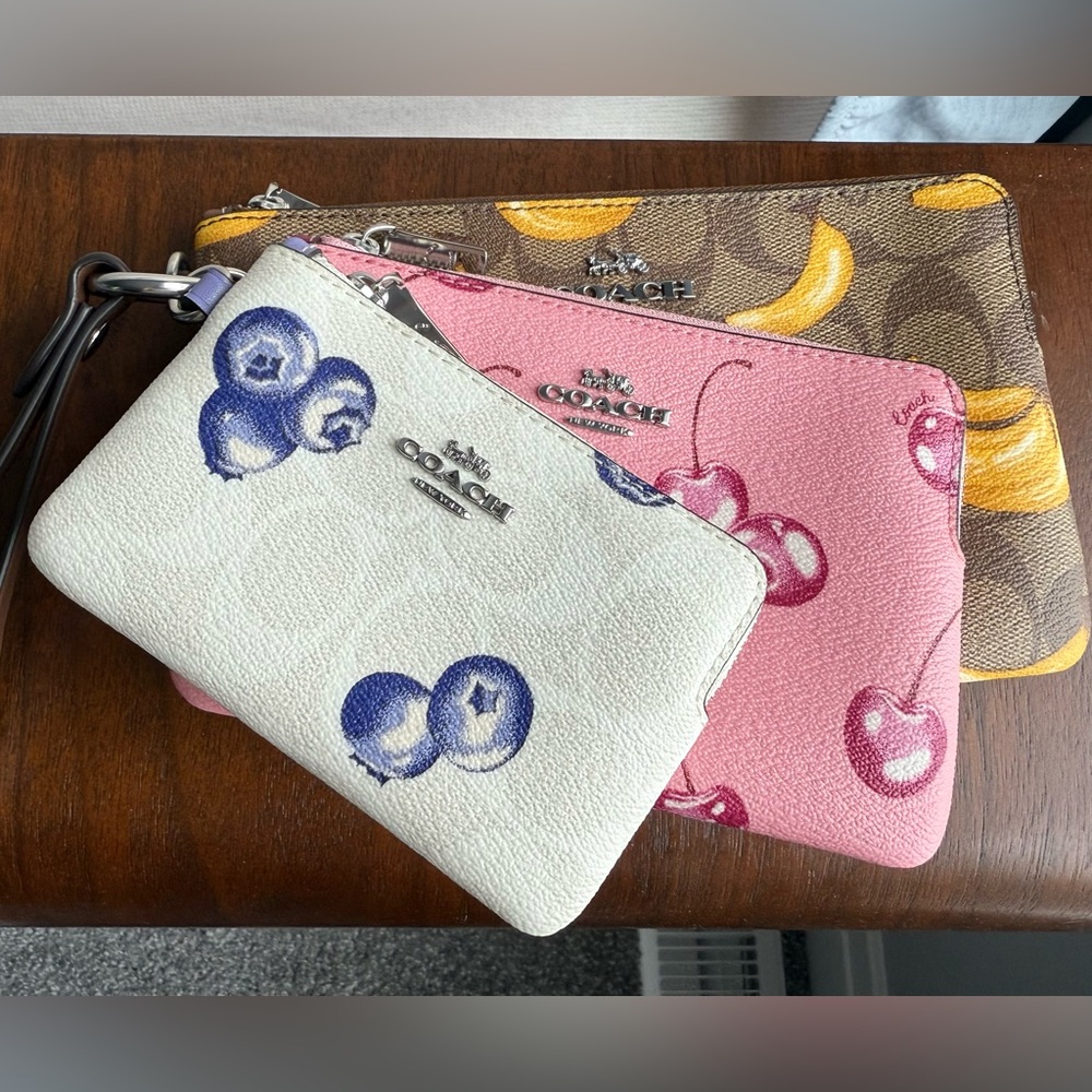 NWT Coach Corner Zip Trio with Fruit Print